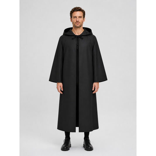 Black Long Hooded Death Cloak for Jedi Cosplay on-model view