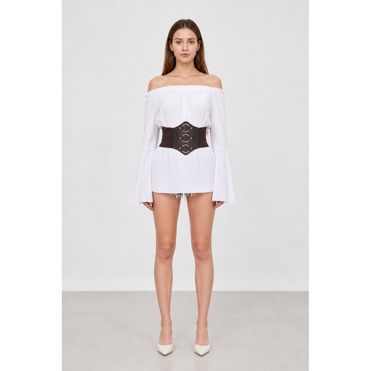 White Blouse with Flared Sleeves and Corset Belt main product view