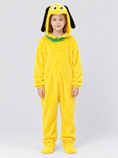 Yellow Kids' Hooded Pajama Jumpsuit with Ears
