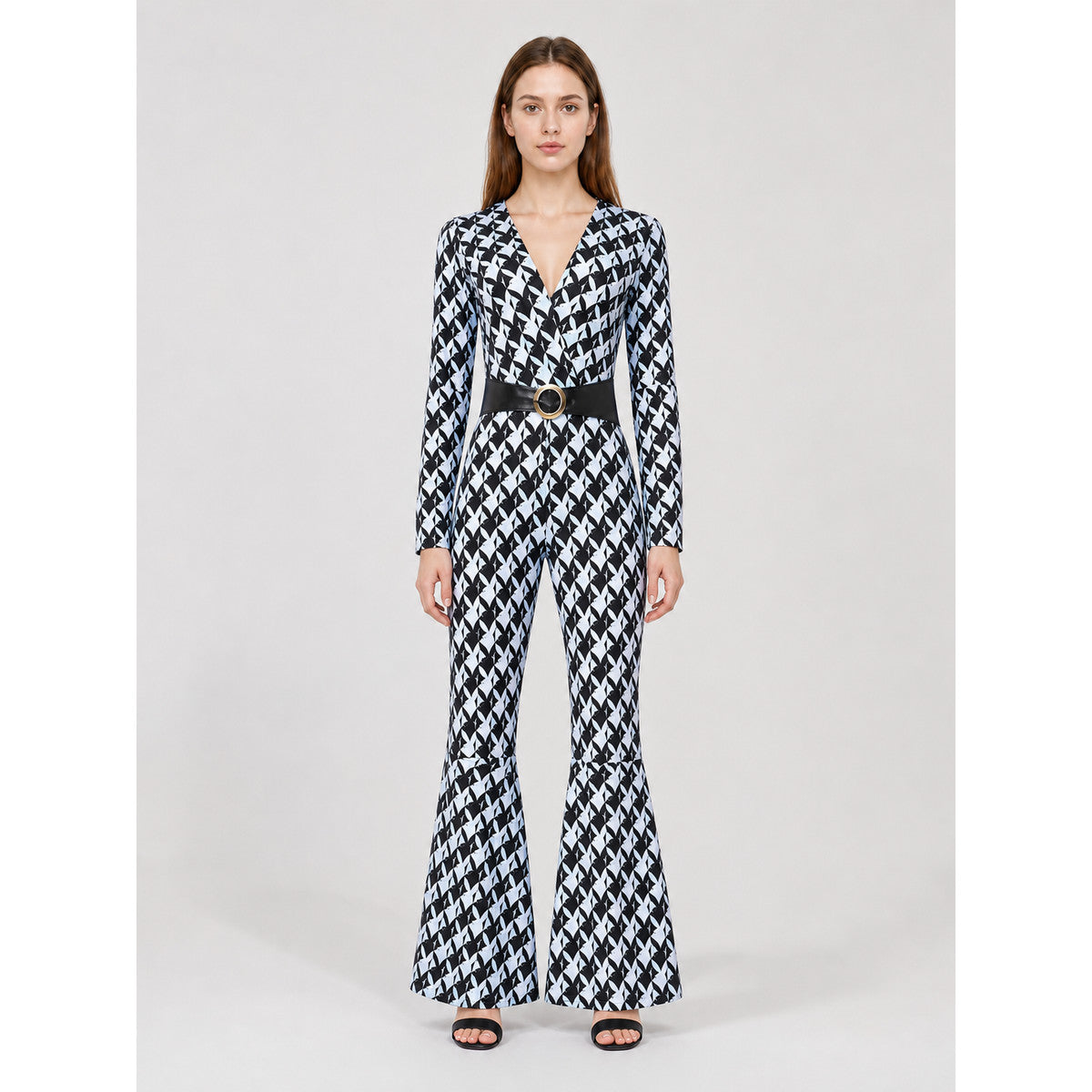 Retro Disco-Style Jumpsuit with Diamond Pattern