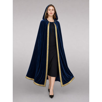 Dark Blue Hooded Carnival Cloak front view