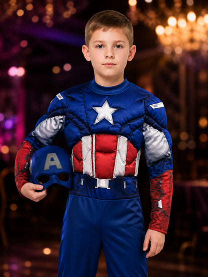 Captain America Costume Jumpsuit with Mask for Halloween