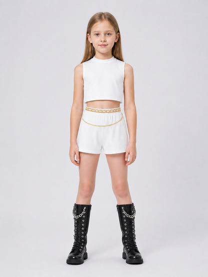 Children's Demon Hunter Costume: White Top and Shorts on-model view