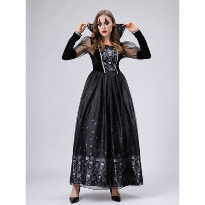 Gothic Dress with Sheer Sleeves and Skulls on-model view