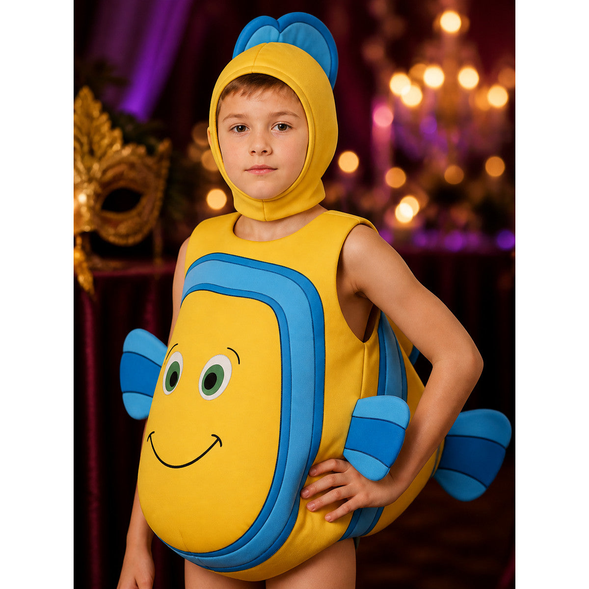 Kids Nemo Clownfish Costume Jumpsuit, Hooded Fish Design Halloween Outfit on-model view