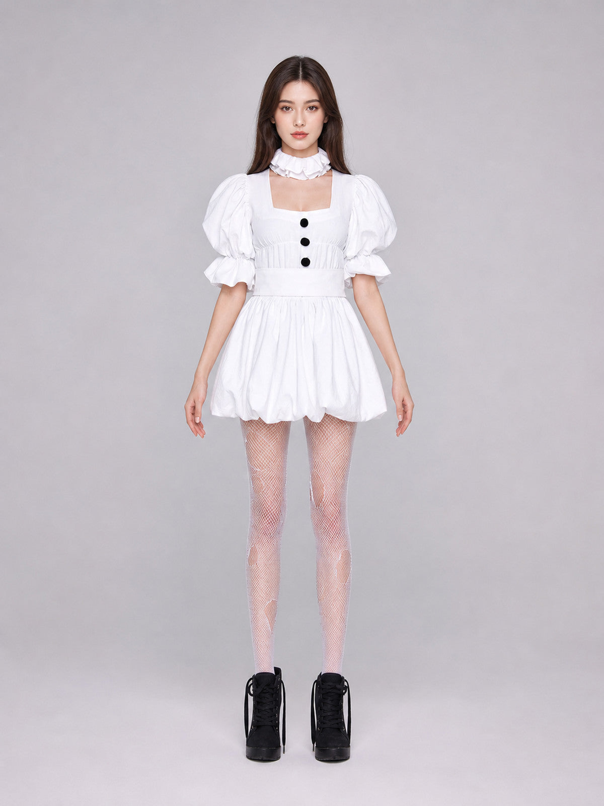 Clown Cosplay Costume with a White Puffed Dress front view
