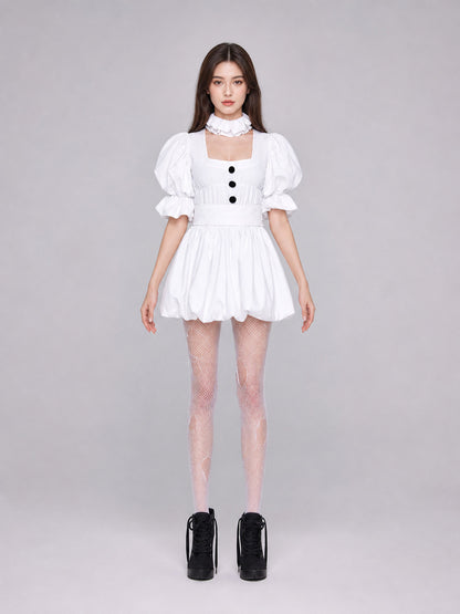 Clown Cosplay Costume with a White Puffed Dress front view