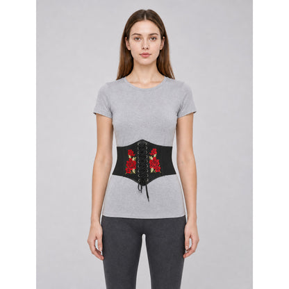 Decorative Black Belt with Floral Embroidery