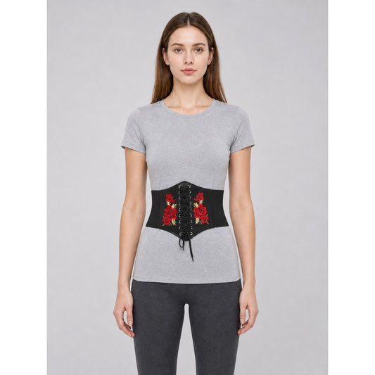Decorative Black Belt with Floral Embroidery