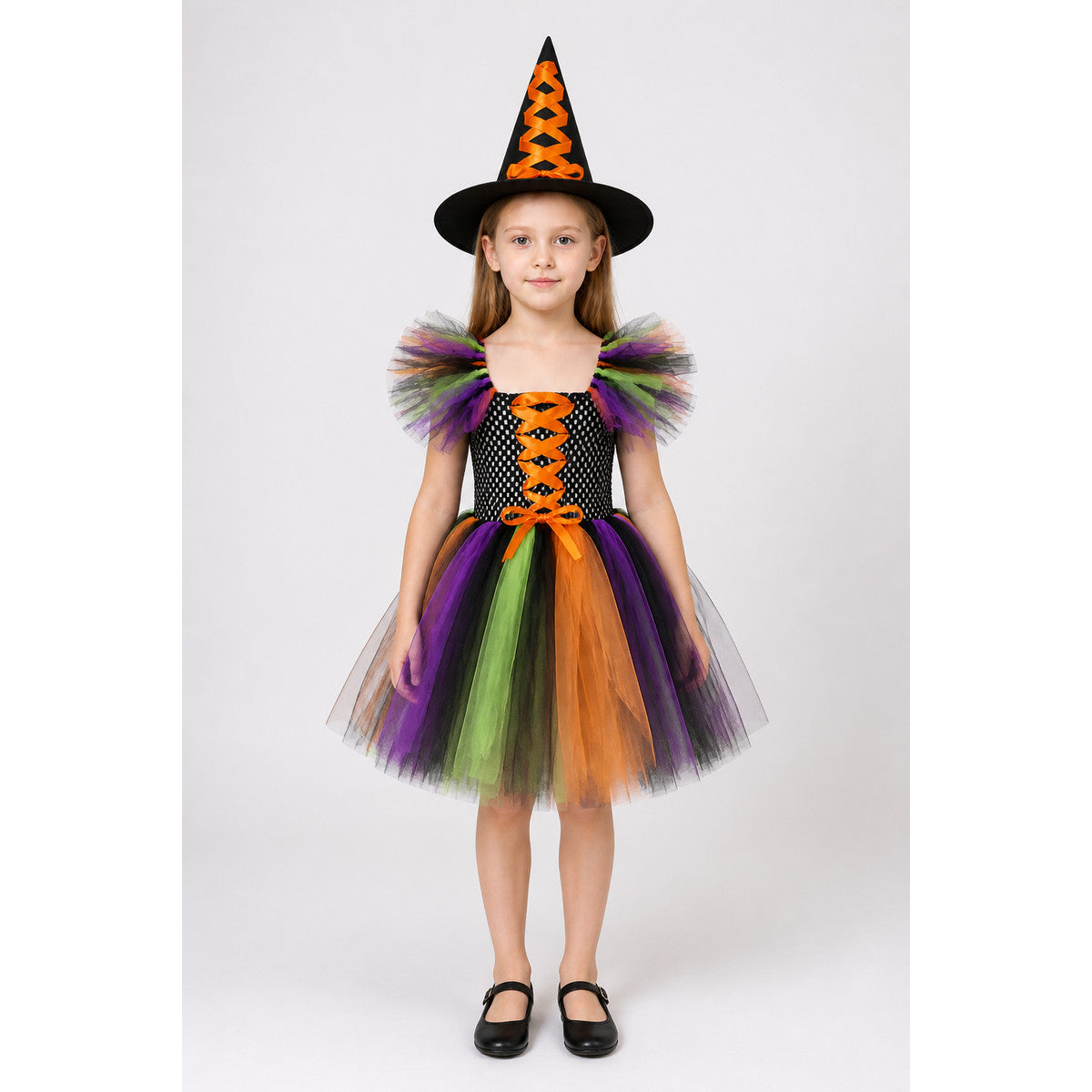 Witch Costume with Full Skirt and Hat, Multicolored main product view