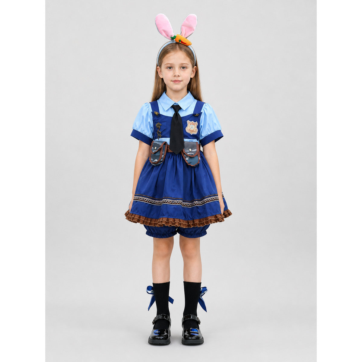 Halloween Bunny Police Officer Costume Dress on-model view