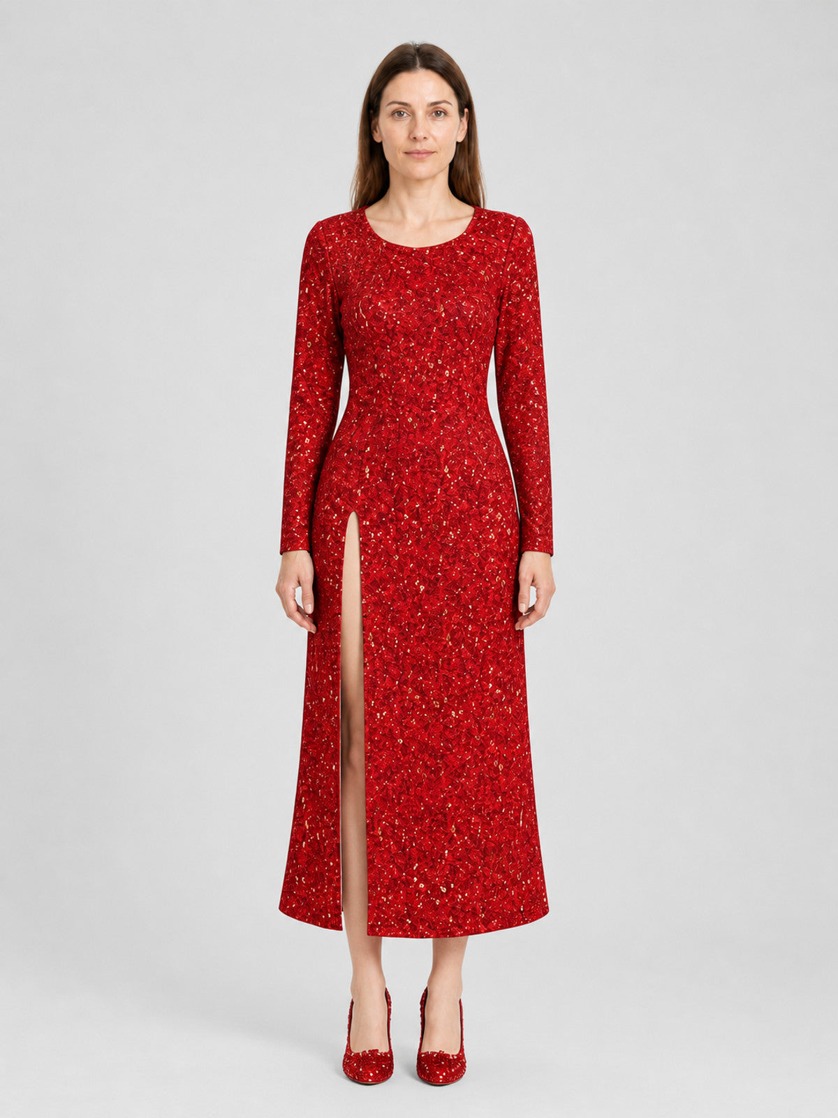 Shrek 2 Fairy Godmother Cosplay Dress, Red with Sequins on-model view