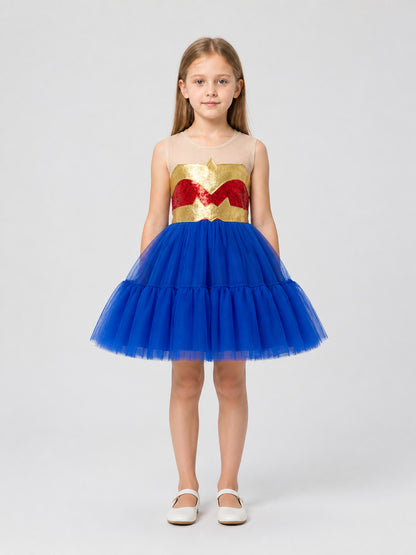 Captain America-Inspired Carnival Tutu Dress for Cosplay with a Tulle Skirt