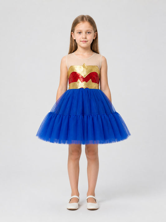 Captain America-Inspired Carnival Tutu Dress for Cosplay with a Tulle Skirt on-model view
