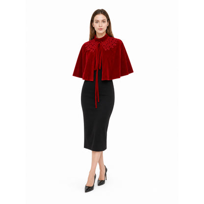 Red carnival cape with a high collar front view