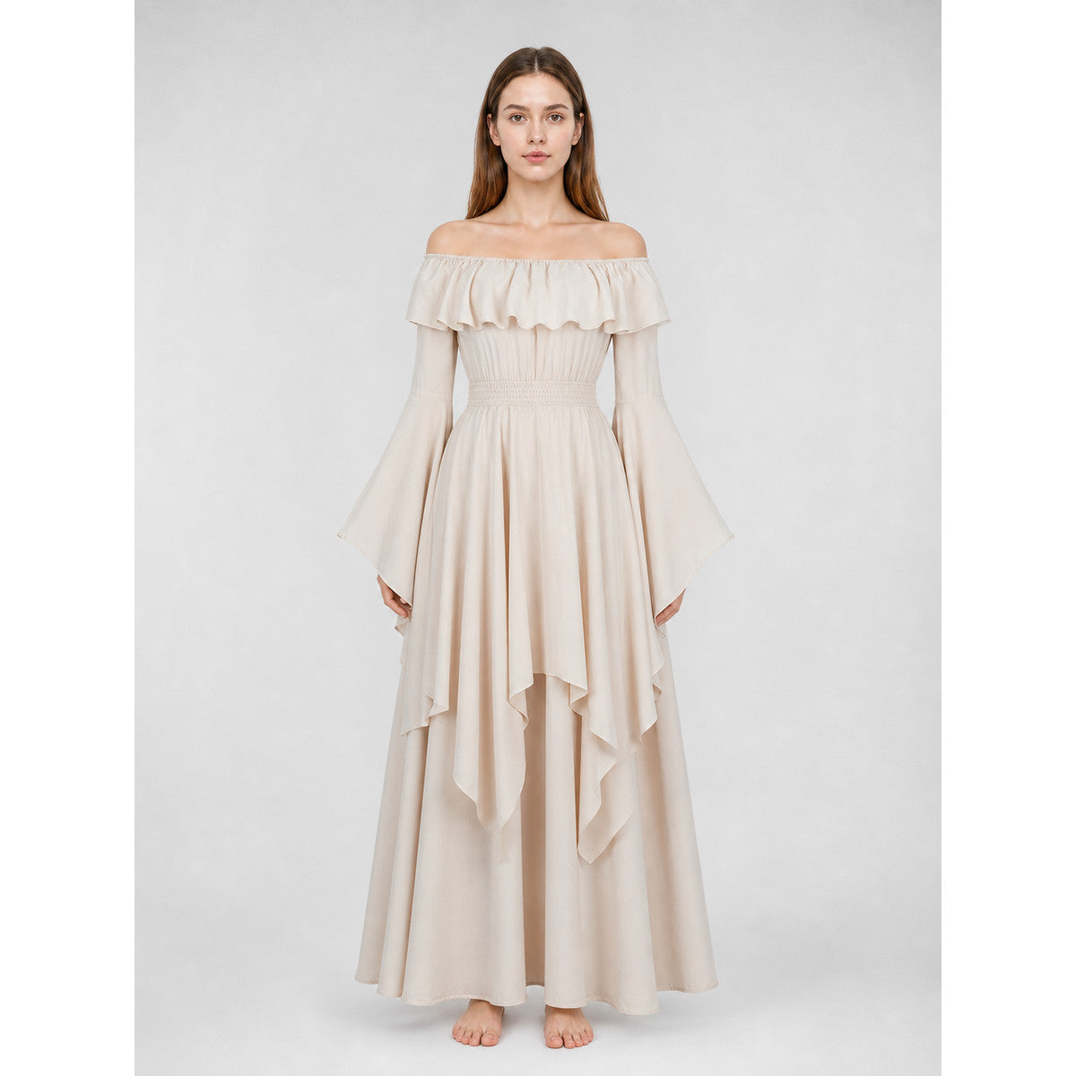 Red Off-the-Shoulder Maxi Evening Dress on-model view