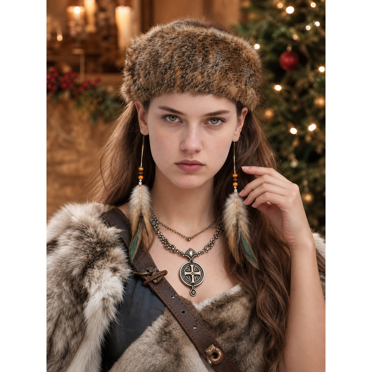 Brown textured plush Viking hat