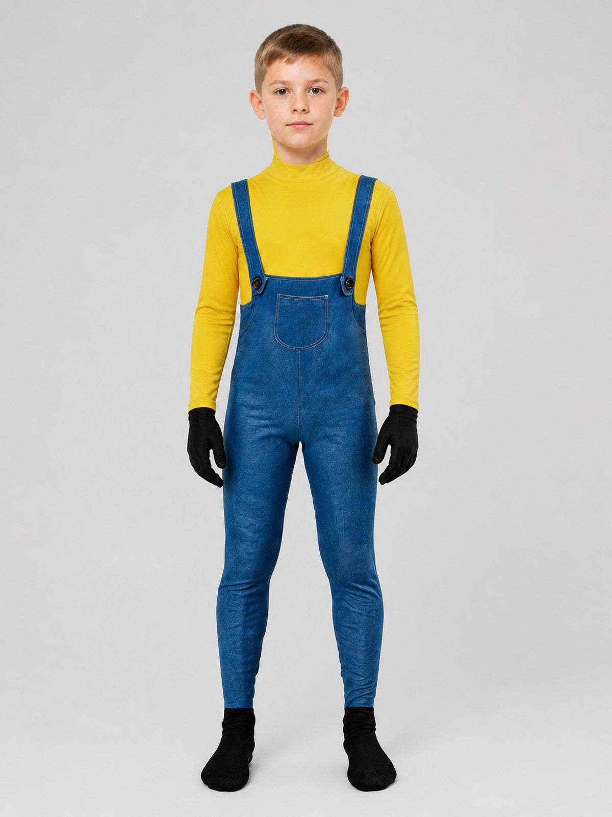 Minion Costume, Yellow Jumpsuit with Headpiece on-model view