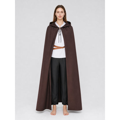 Halloween Medieval Knight Pirate Cosplay Hooded Cloak, Long Loose Cape With Pointed Hood And Front Cross Lacing