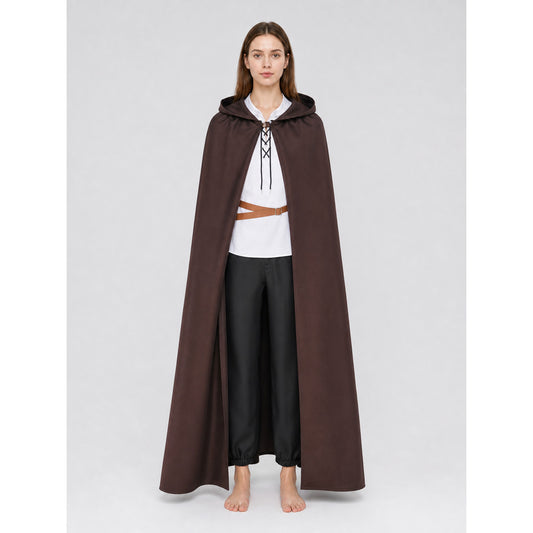 Halloween Medieval Knight Pirate Cosplay Hooded Cloak, Long Loose Cape With Pointed Hood And Front Cross Lacing