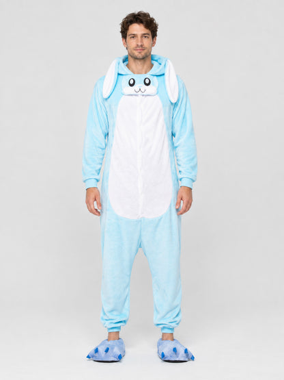 Flannel Pajama Jumpsuit with Bunny Hood