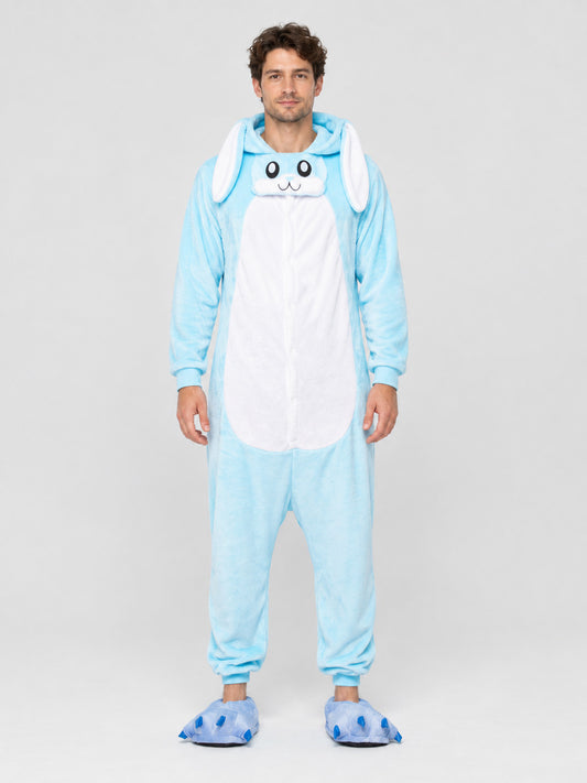 Flannel Pajama Jumpsuit with Bunny Hood