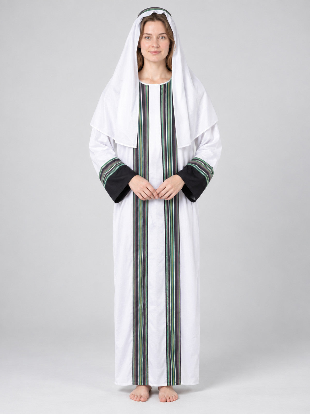 White Striped Arab Warrior Costume with Headscarf