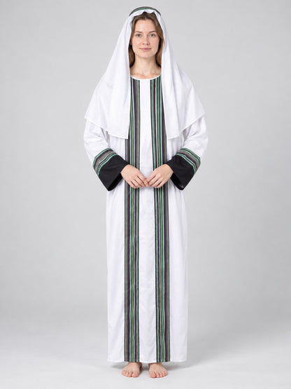 White Striped Arab Warrior Costume with Headscarf