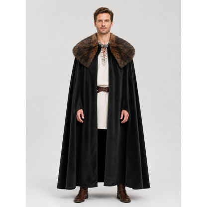 Black Adult Cape with Brown Fur Collar on-model view