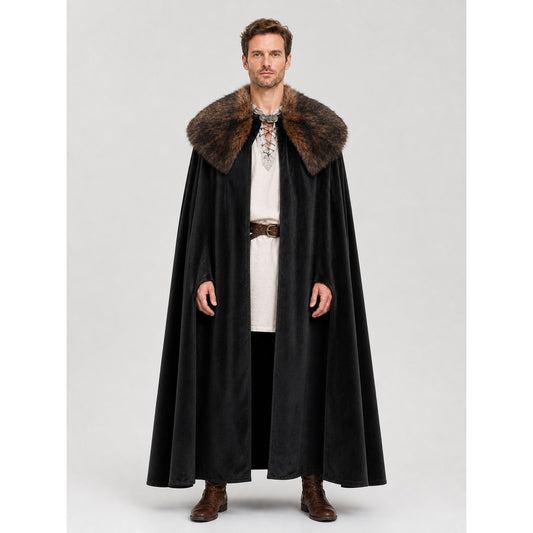 Black Adult Cape with Brown Fur Collar on-model view
