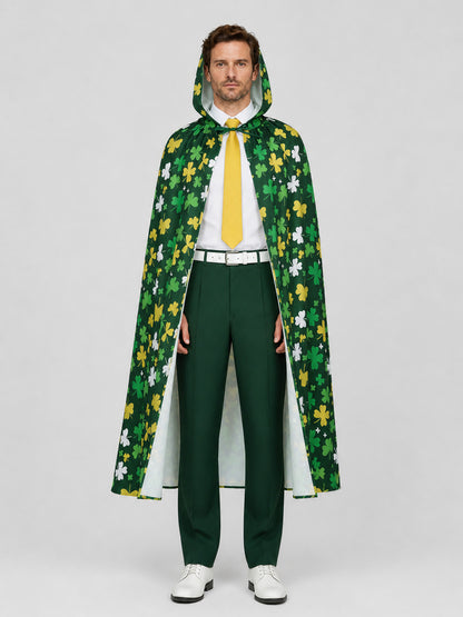 Festive Hooded Cape Cloak with Clover Print on-model view