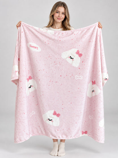 Reversible soft pink and white blanket with print