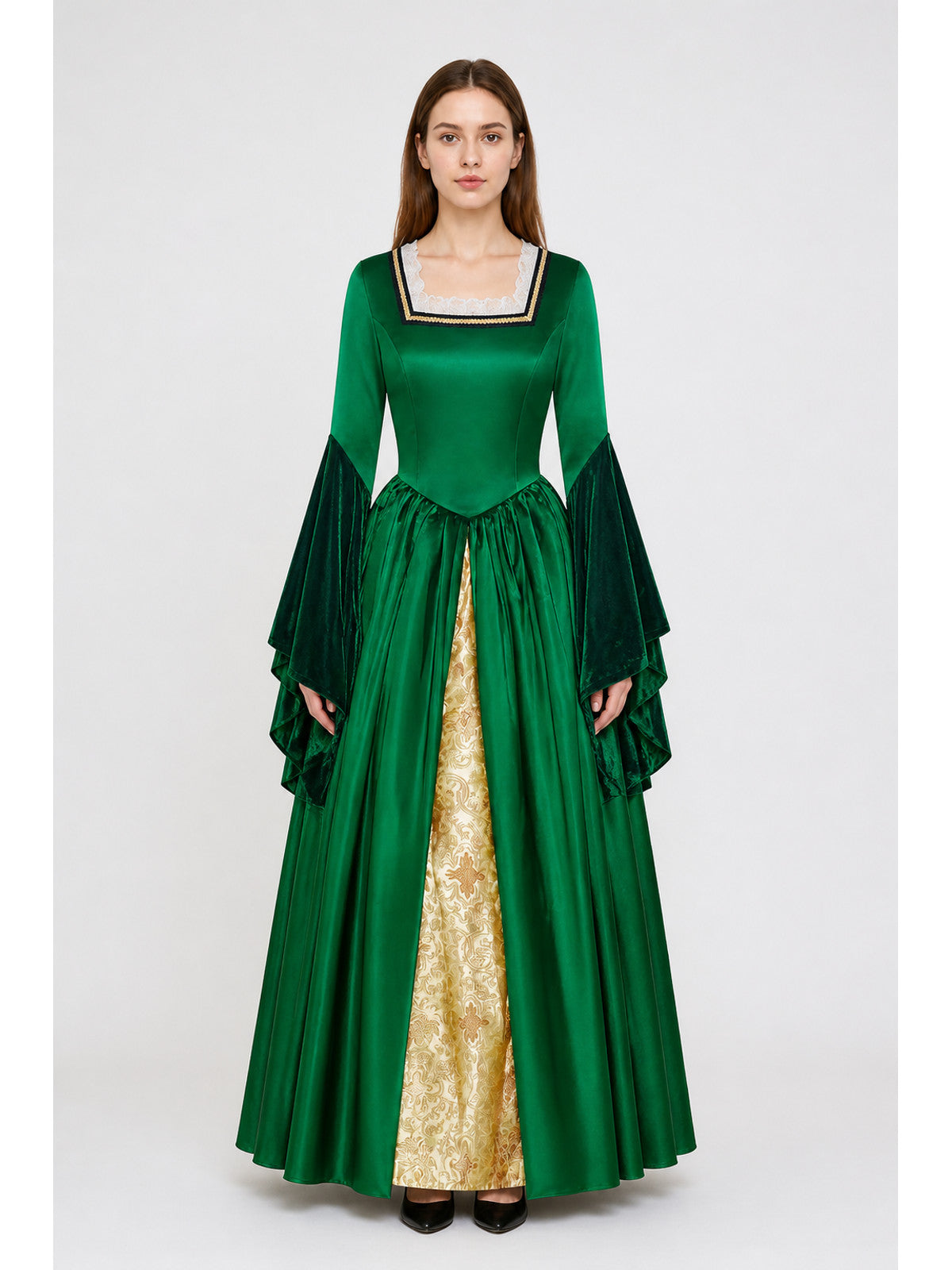 Tudor-Style Dress with a Square Neckline