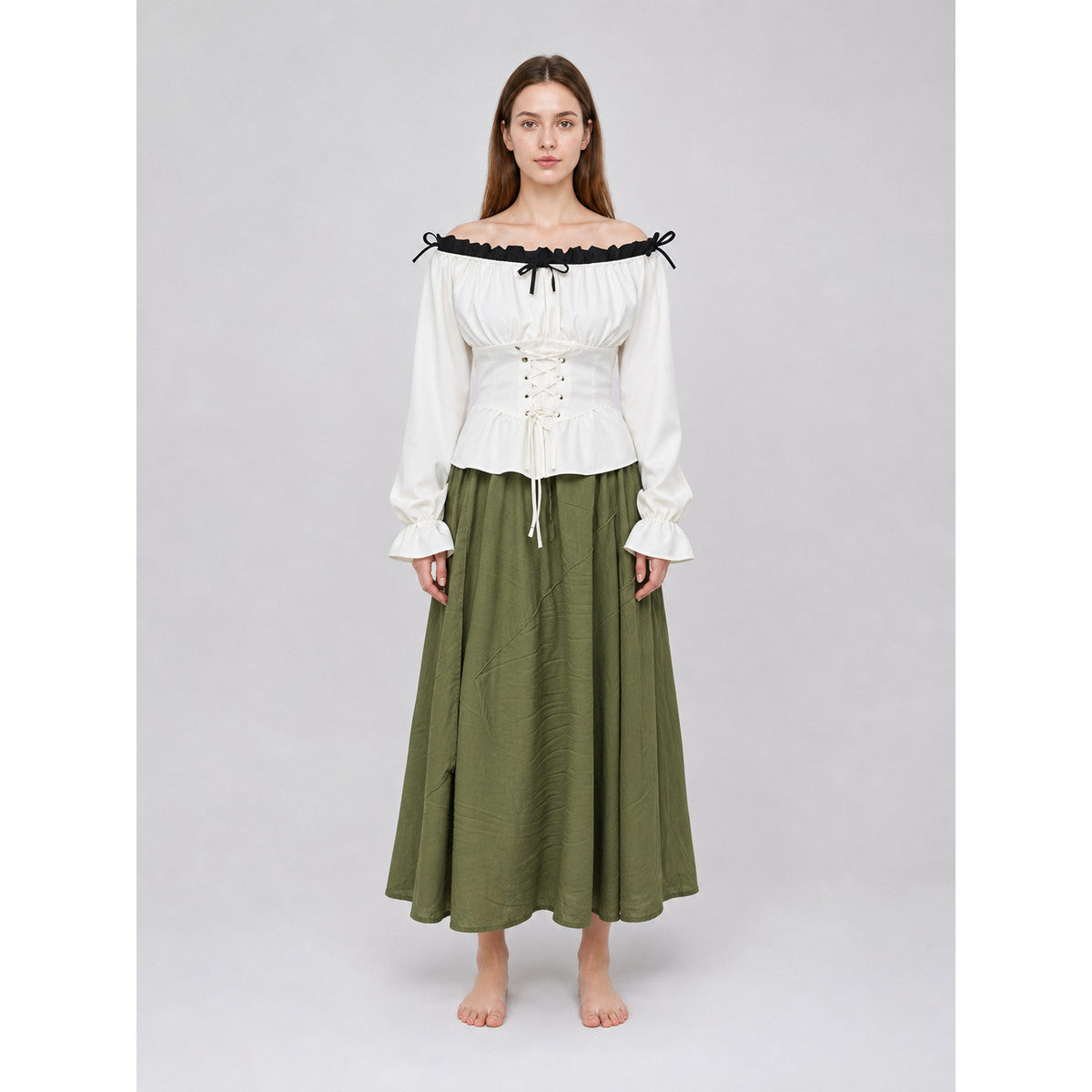 Off-the-shoulder blouse with corset lacing