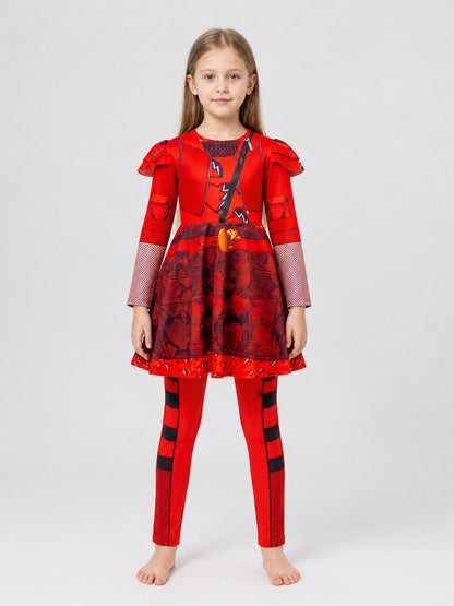 Children's cosplay set: red dress and leggings