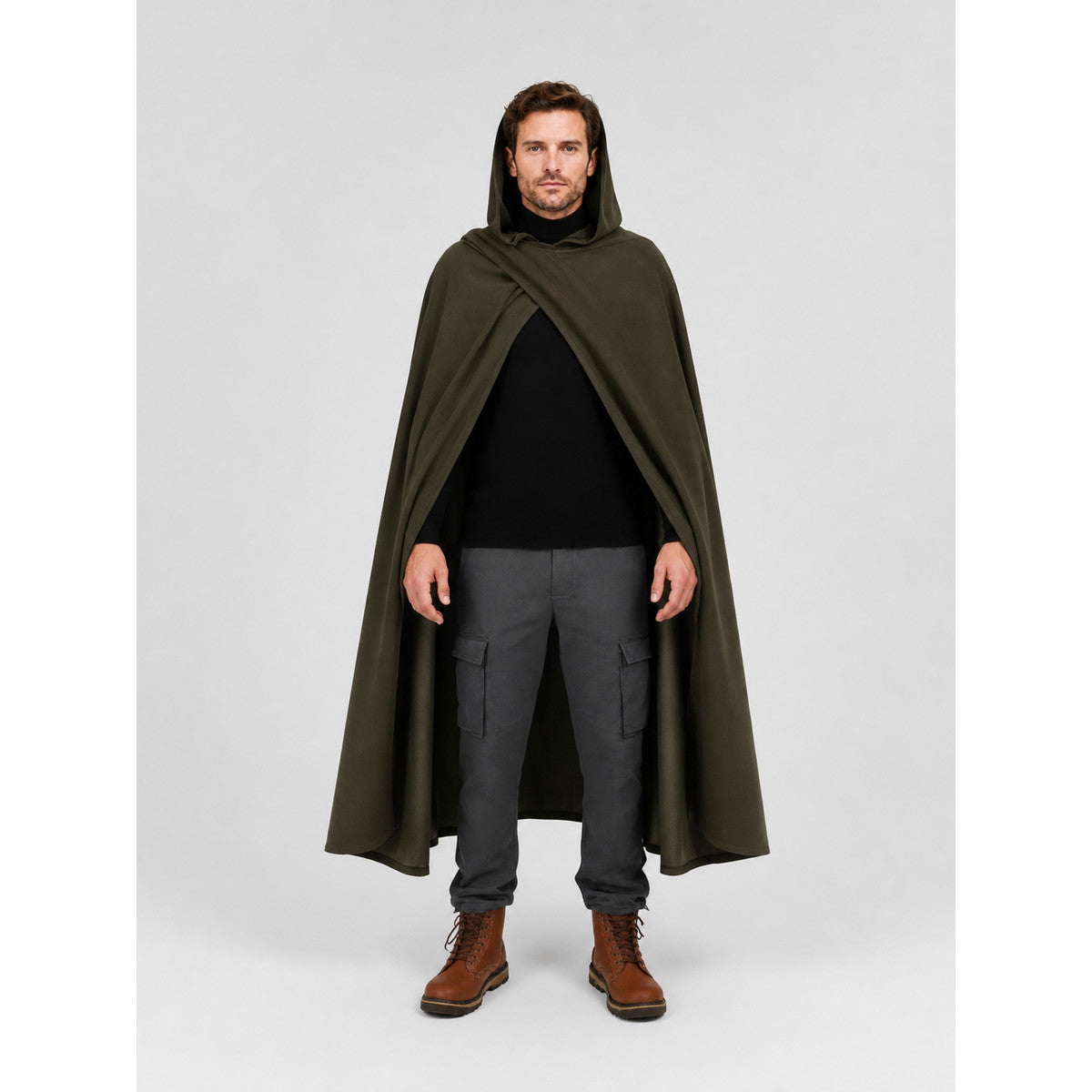 Long Medieval Hooded Cloak for Cosplay on-model view