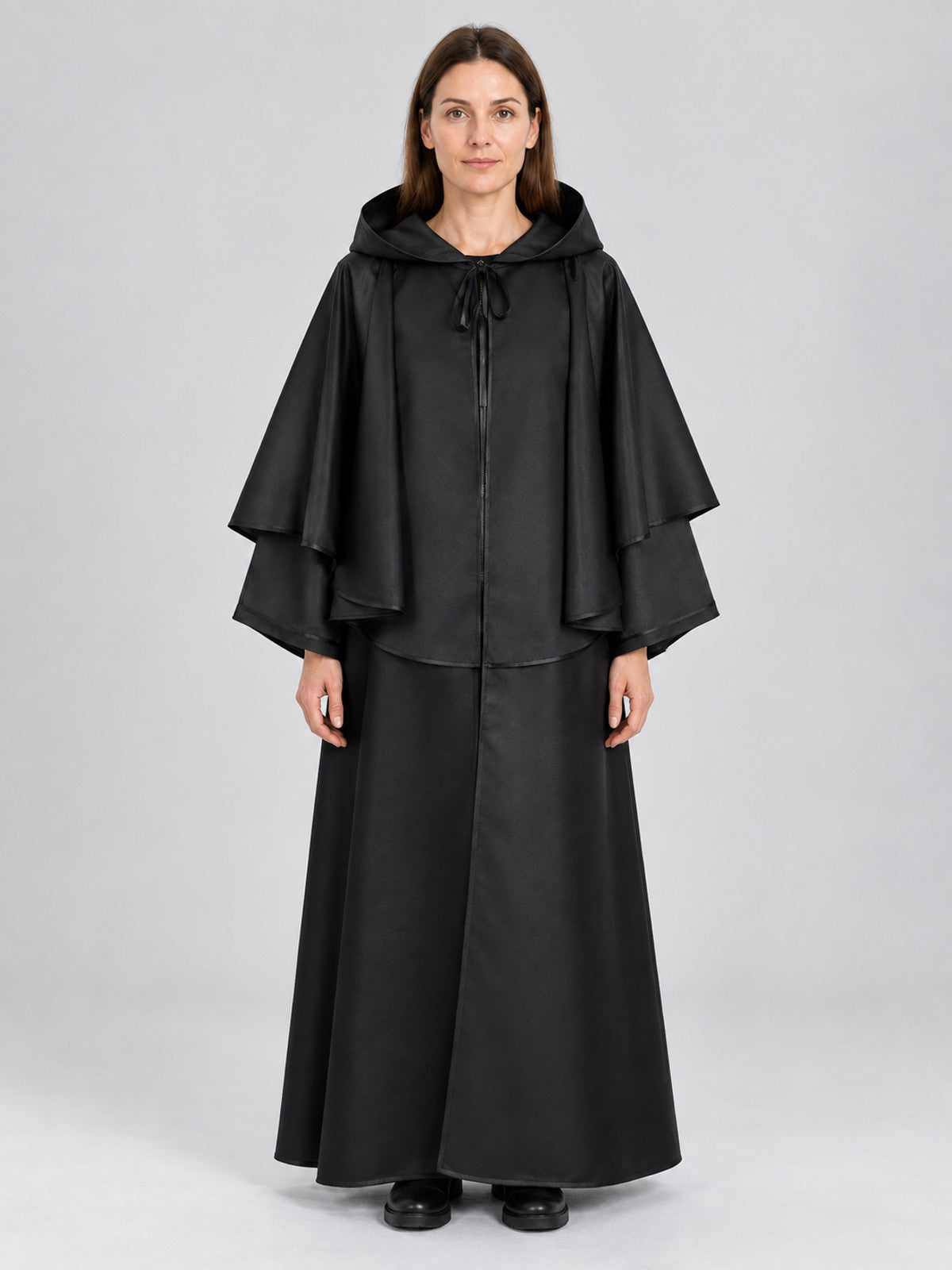 Black Matte Gothic Hooded Cloak with Cape