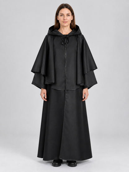 Black Matte Gothic Hooded Cloak with Cape