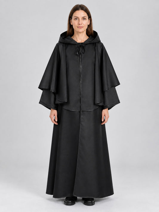 Black Matte Gothic Hooded Cloak with Cape