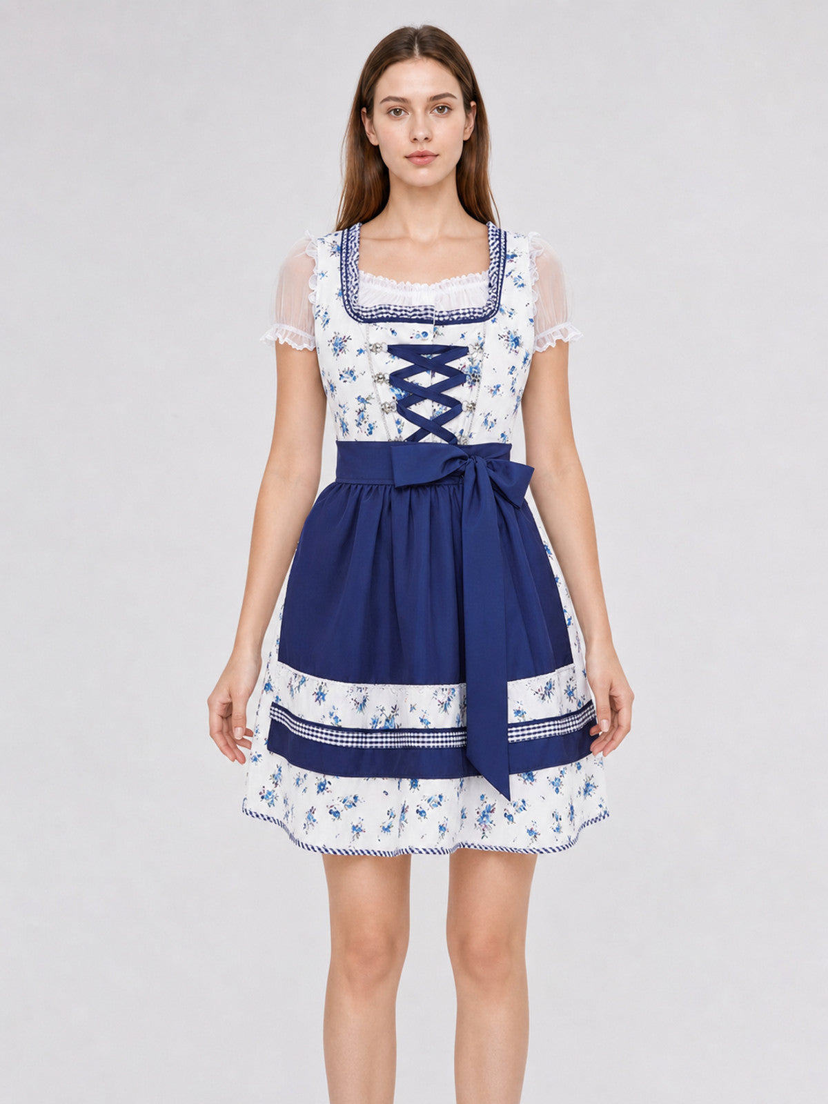 Bavarian Dirndl Dress with Apron for Oktoberfest front view
