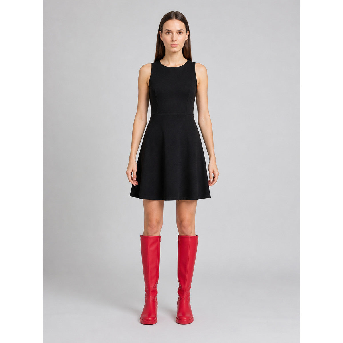 Red Tall Cosplay Boots with Flat Soles front view