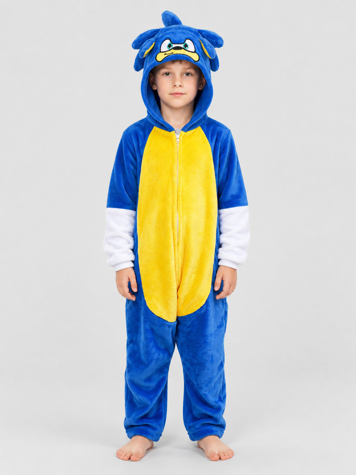 Blue Flannel Hooded Pajama Jumpsuit