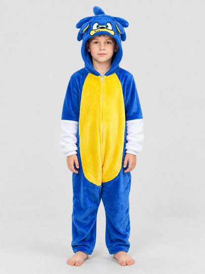 Blue Flannel Hooded Pajama Jumpsuit