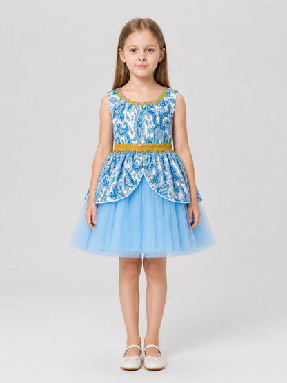 Children’s princess dress with a full skirt and lace