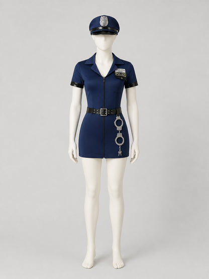Police Cosplay Costume: Uniform, Cap, Belt, Handcuffs on-model view