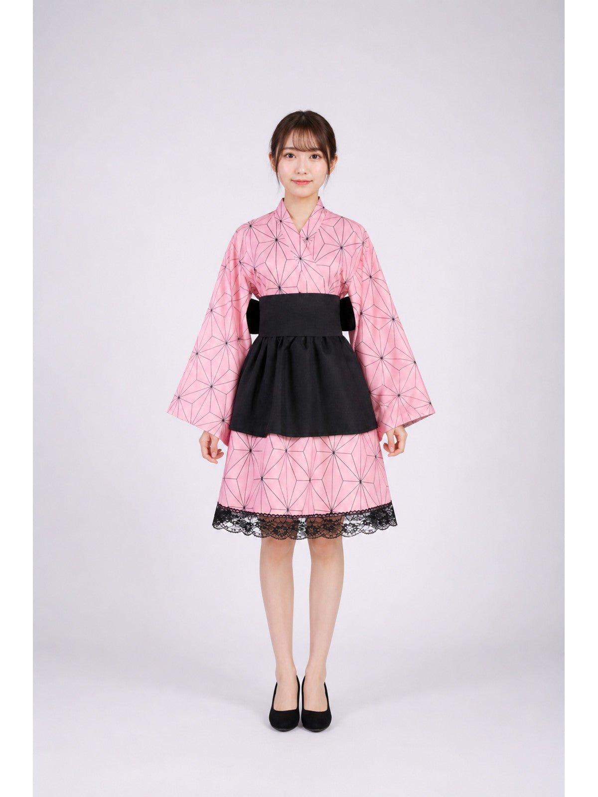 Short Kimono-Style Dress with Lace and Bow main product view