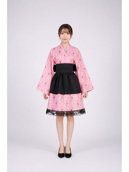 Short Kimono-Style Dress with Lace and Bow main product view