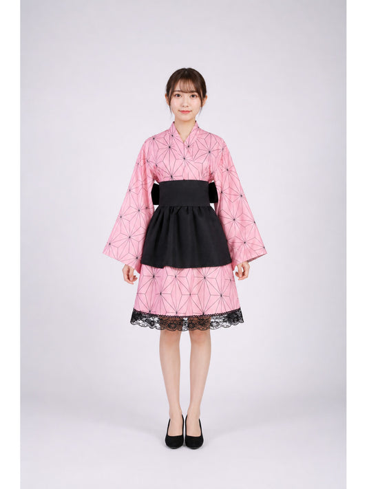 Short Kimono-Style Dress with Lace and Bow main product view