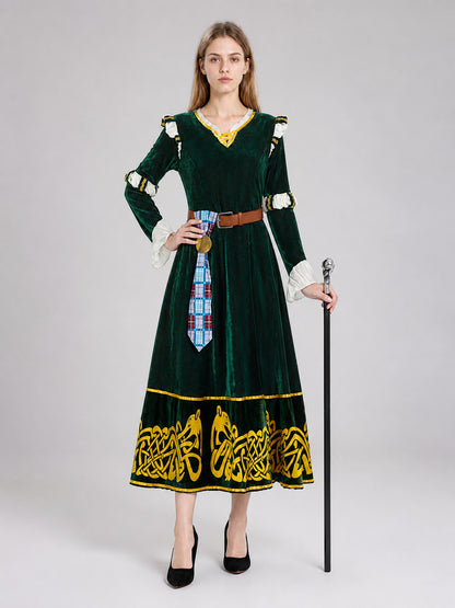 Medieval Costume Dress with Plaid Insert on-model view