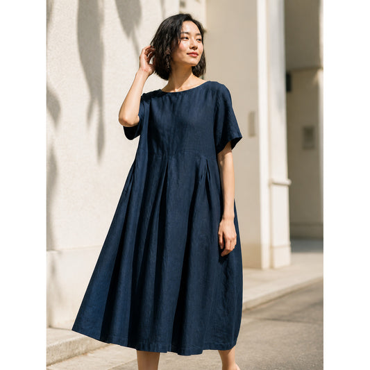 Women's dark navy A-line dress with pockets